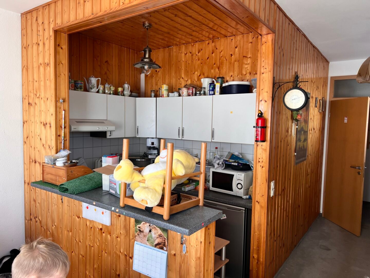 Küche vor dem Rückbau – alte Einbauten und Bodenbeläge